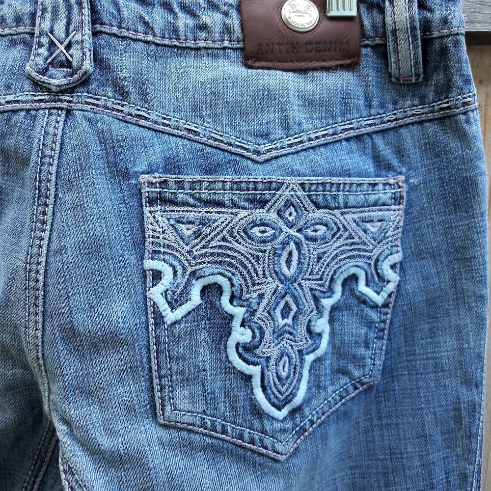 Antik Denim Boot Button Fly Embroidered Distressed